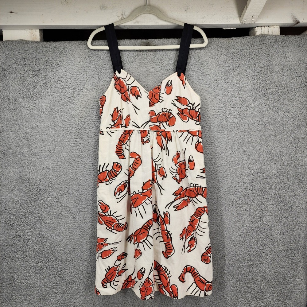 Edme & Esyllte Anthropologie Lobster Print Seersucker Dress White Orange 12